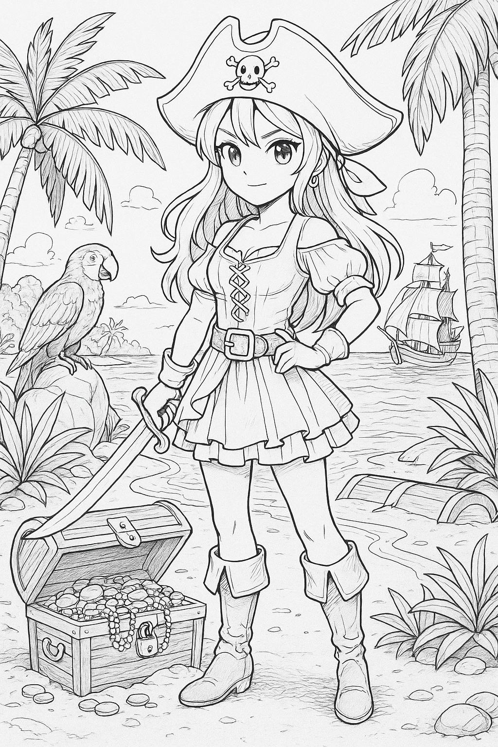 Pirate Girl and Parrot